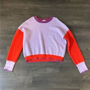 Lavender & Bright Orange Colorblock Crewneck Sweater